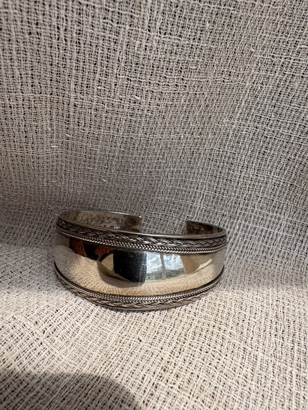 Vintage Sterling Silver Braided Edge Cuff Bracelet